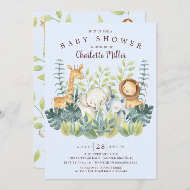 Invitación Jungle Animals Boys Baby Shower (Anverso / Reverso)
