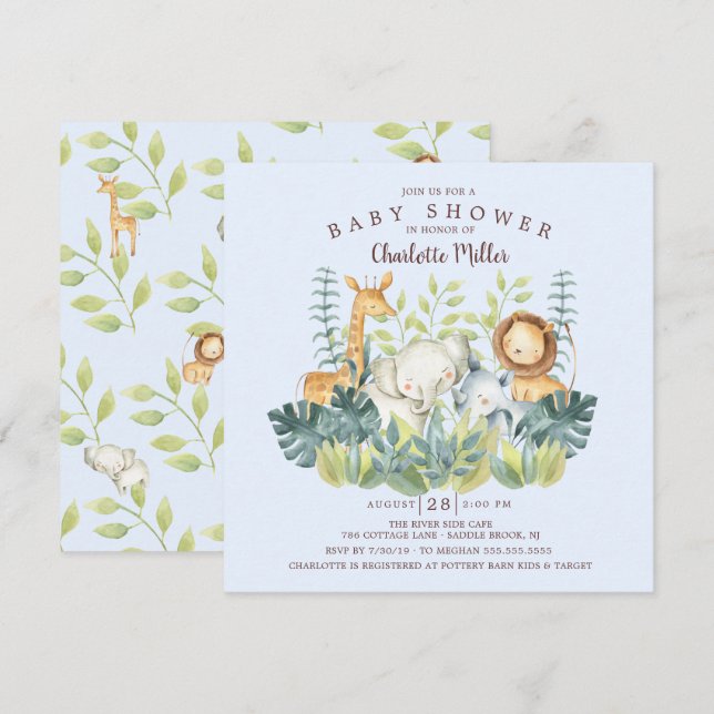 Invitación Jungle Animals Boys Baby Shower (Anverso / Reverso)