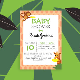 Invitación Jungle Animals Coral Baby Shower