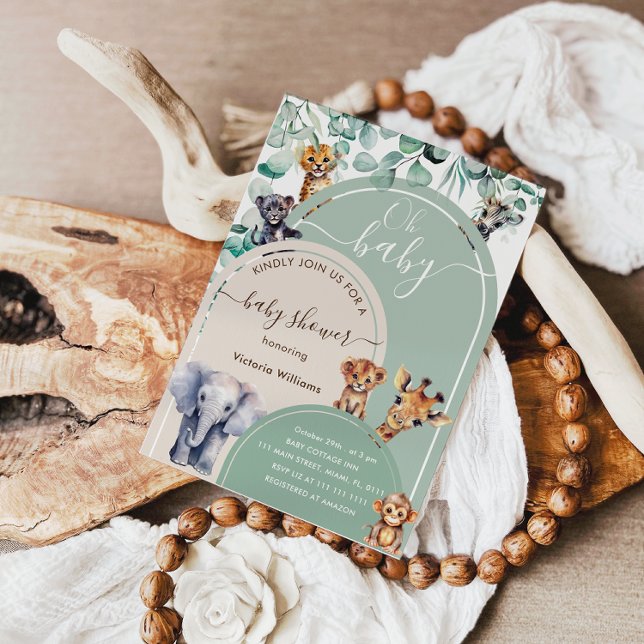 Invitación Jungle Animals Green Boho Baby Shower (Subido por el creador)