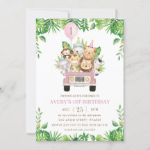 Jungle Animals Pink Safari Car Chica Primer cumple
