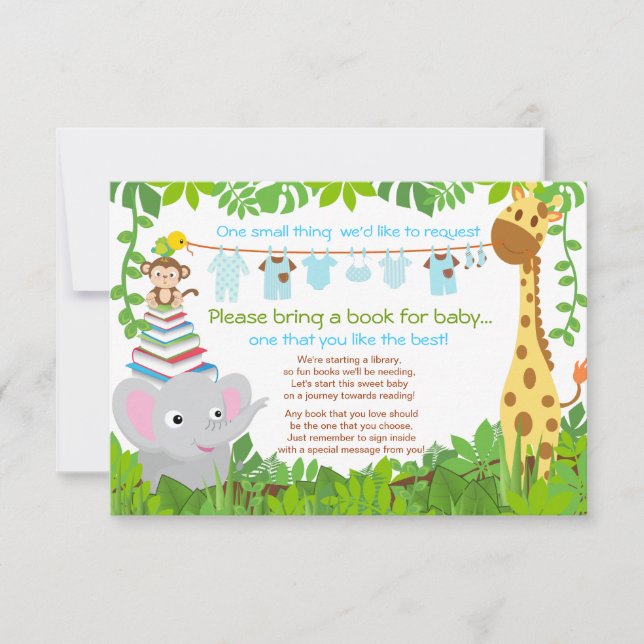 Invitación Jungle Animals Safari Boy Baby Shower Book (Anverso)