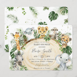 Invitación Jungle Animals Safari Madera vegetal Baby Shower I