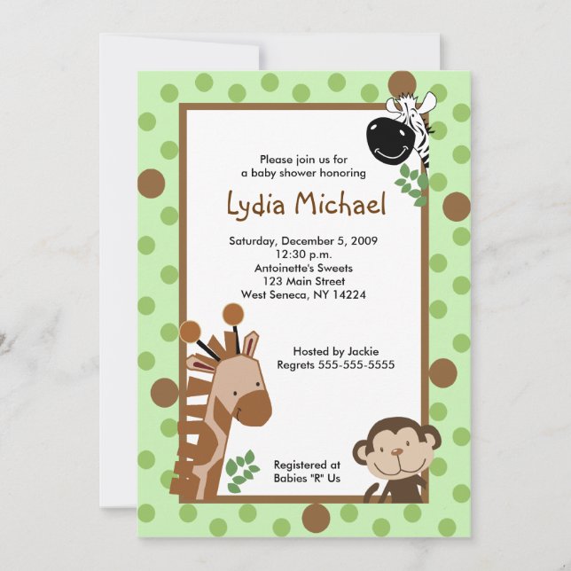 Invitación JUNGLE AVENTURE Green Safari Baby Shower 5x7 (Anverso)