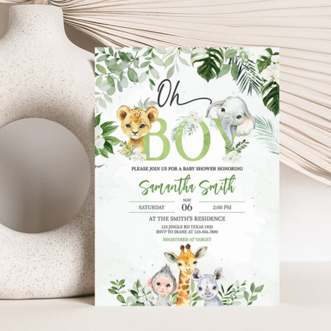 Invitación Jungle Baby Shower (Boy Safari Animals Baby Shower Invitation)