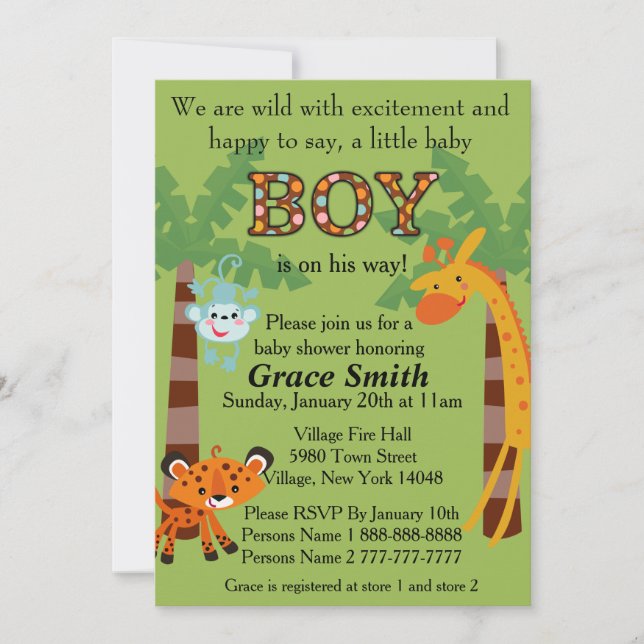 Invitación Jungle Baby Shower Invitar a "Boy" (Anverso)