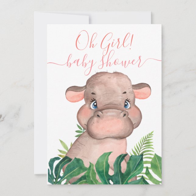 Invitación Jungle Baby Shower Pink Hippo (Reverso)