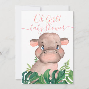 Invitación Jungle Baby Shower Pink Hippo