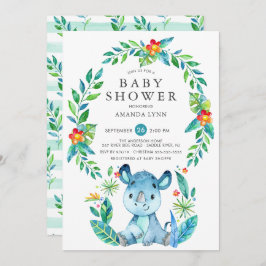 Invitación Jungle Blue Rhinoceros Boy Baby Shower