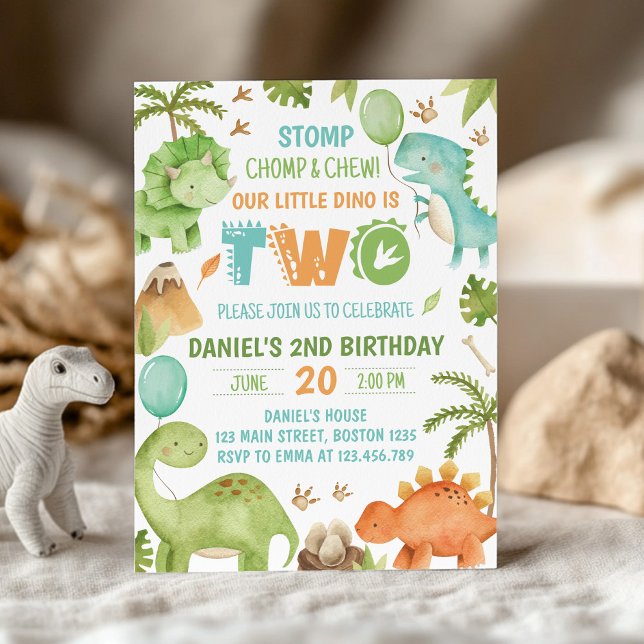 Invitación Jungle Dinosaur Cute Boy 2nd Birthday Party (Subido por el creador)