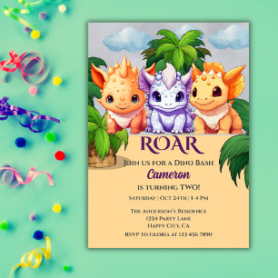 Invitación Jungle Dinosaur Dino Bash Fiesta de segundo cumple