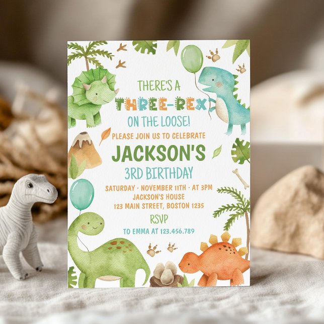 Invitación Jungle Dinosaur Three-Rex Cute Boy Birthday Party (Subido por el creador)