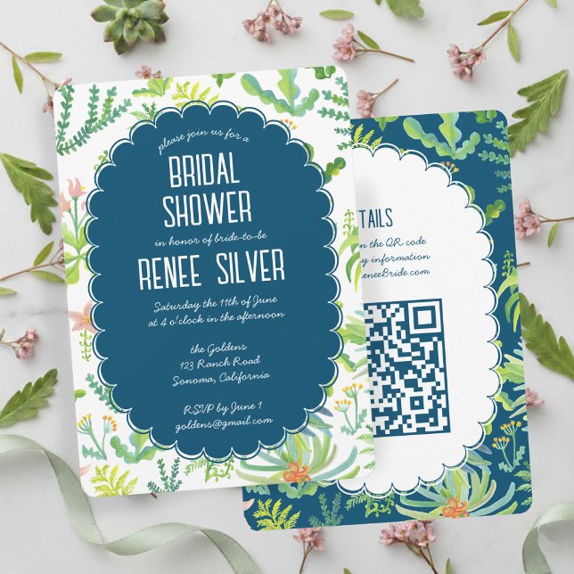 Invitación Jungle Garden Watercolor Custom QR  BRIDAL SHOWER (Jungle Garden Watercolor Hand-painted Custom QR BRIDAL SHOWER Invitation
)