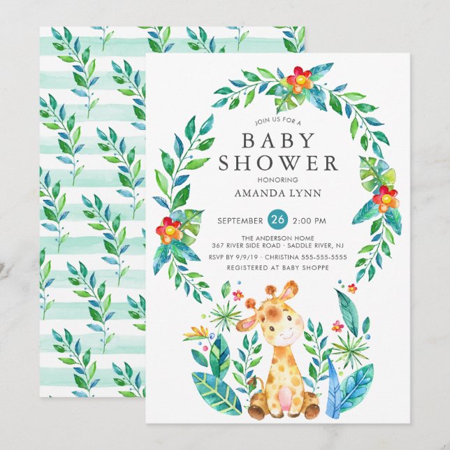 Invitación Jungle Giraffe Boy Baby Shower (Anverso / Reverso)