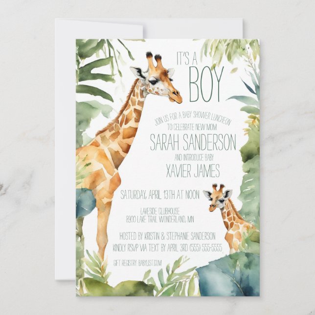 Invitación Jungle Giraffe Conoce el Baby Shower (Anverso)