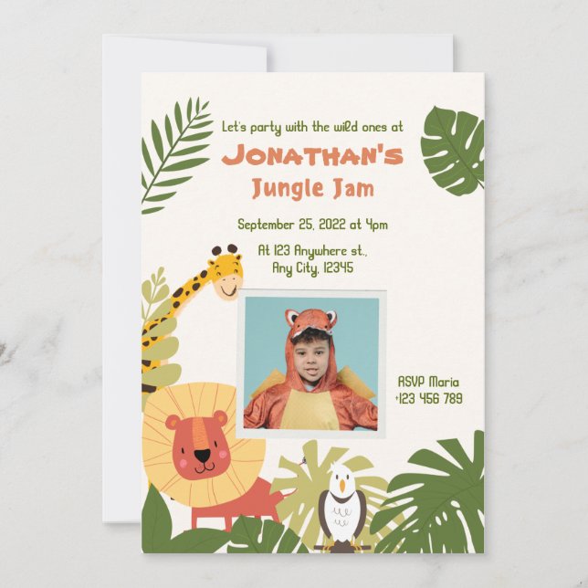Invitación Jungle Jam Birthday (Anverso)