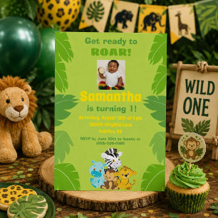 Invitación Jungle Jamboree Cumpleaños 1er Verde Safari