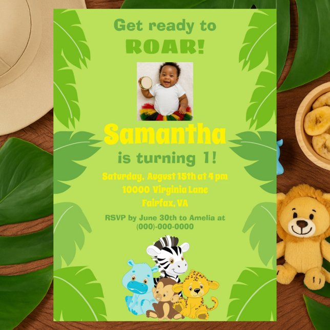 Invitación Jungle Jamboree Primer cumpleaños Safari verde (Subido por el creador)