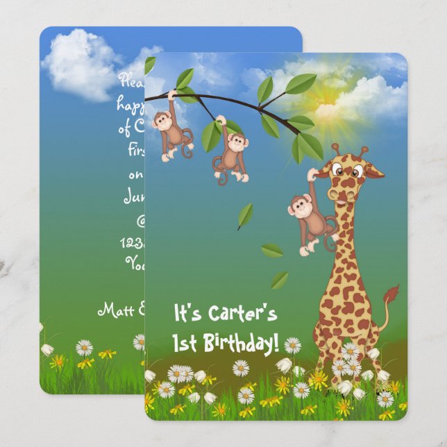 Invitación jungle Juvenile Birthday (Anverso / Reverso)