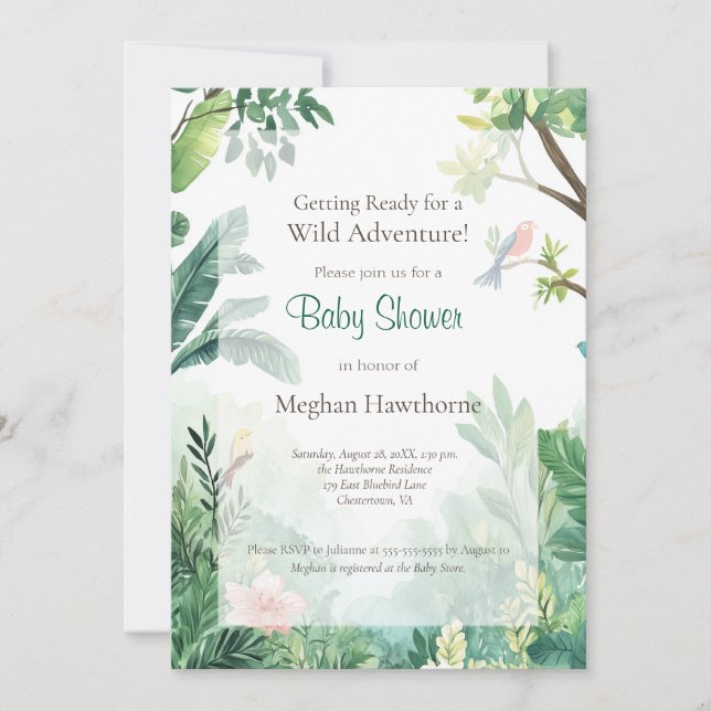 Invitación Jungle Path Wild Adventure Baby Shower (Anverso)