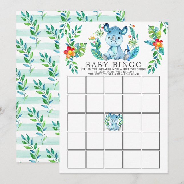 Invitación Jungle Rhino BINGO Juego de Baby Shower (Anverso / Reverso)