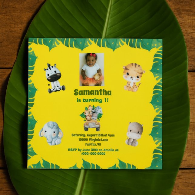 Invitación Jungle Safari 1st Birthday Cute Animal Theme (Subido por el creador)