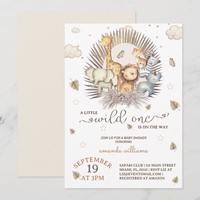 Invitación Jungle Safari Animal Baby Shower (Anverso / Reverso)
