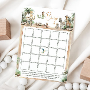 Invitación Jungle Safari Animals Baby Shower Baby Bingo Card
