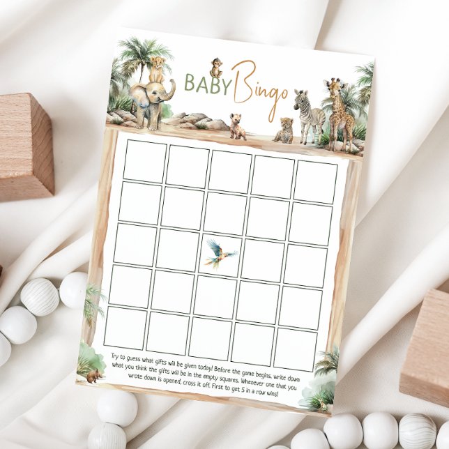 Invitación Jungle Safari Animals Baby Shower Baby Bingo Card (Subido por el creador)