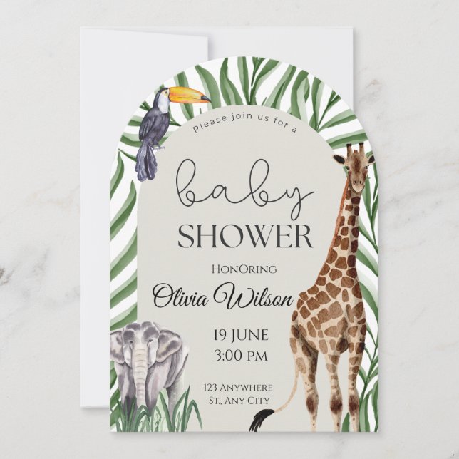 Invitación Jungle Safari Animals Baby Shower Invitation  (Anverso)