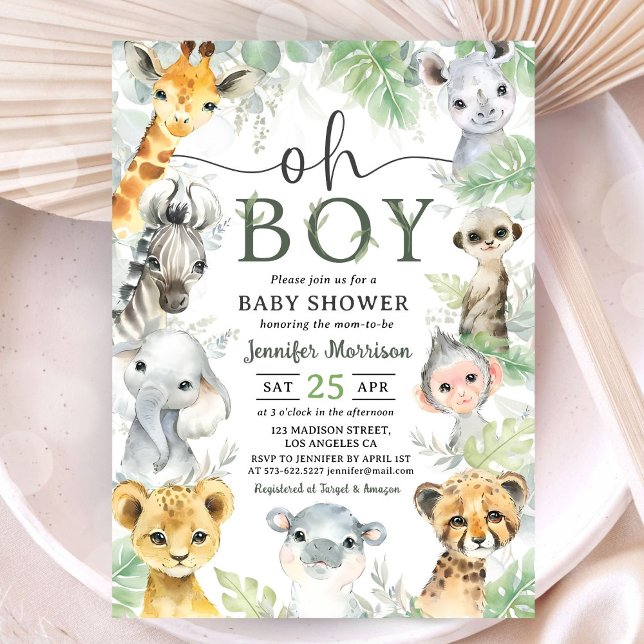 Invitación Jungle  Safari Animals Baby Shower Oh Boy (Subido por el creador)