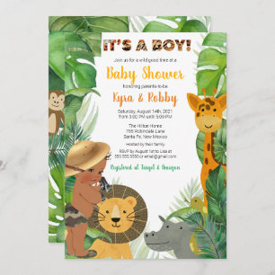 Invitación Jungle Safari Animals Boy Baby Shower
