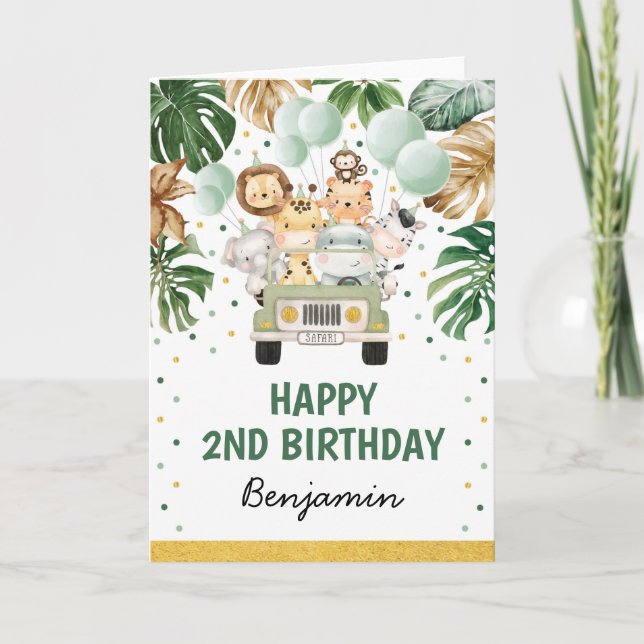 Invitación Jungle Safari Animals Boy Feliz cumpleaños (Anverso)