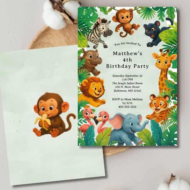 Invitación Jungle Safari Animals Boys Kids Toddler Birthday  (Jungle Safari Animals Boys Birthday invitation. Printed or Digital Download)