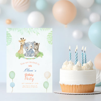 Invitación Jungle Safari Animals Kids Birthday