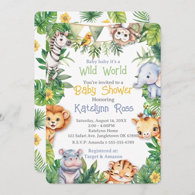 Invitación Jungle Safari Baby Shower (Anverso / Reverso)