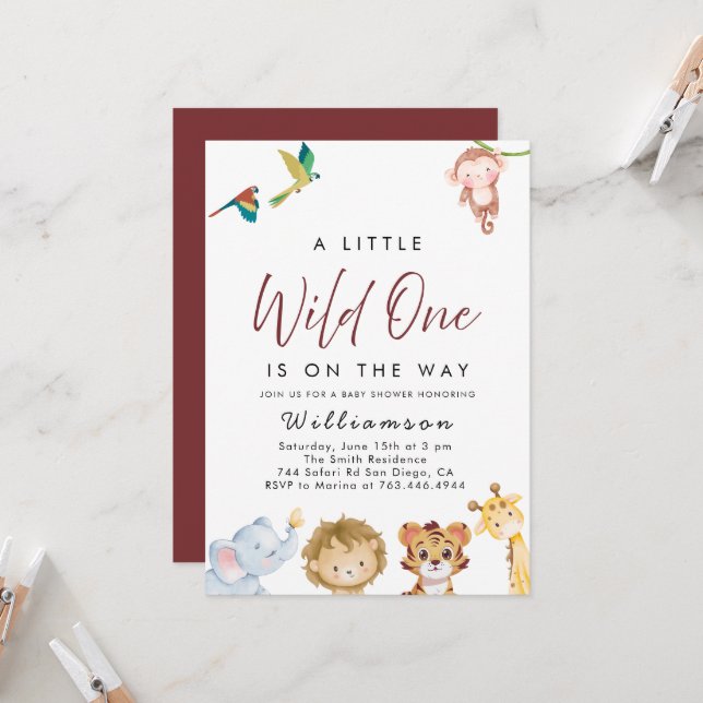 Invitación Jungle Safari Baby Shower (Anverso/Reverso In Situ)