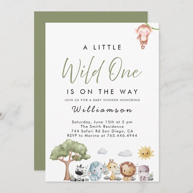 Invitación Jungle Safari Baby Shower (Anverso / Reverso)