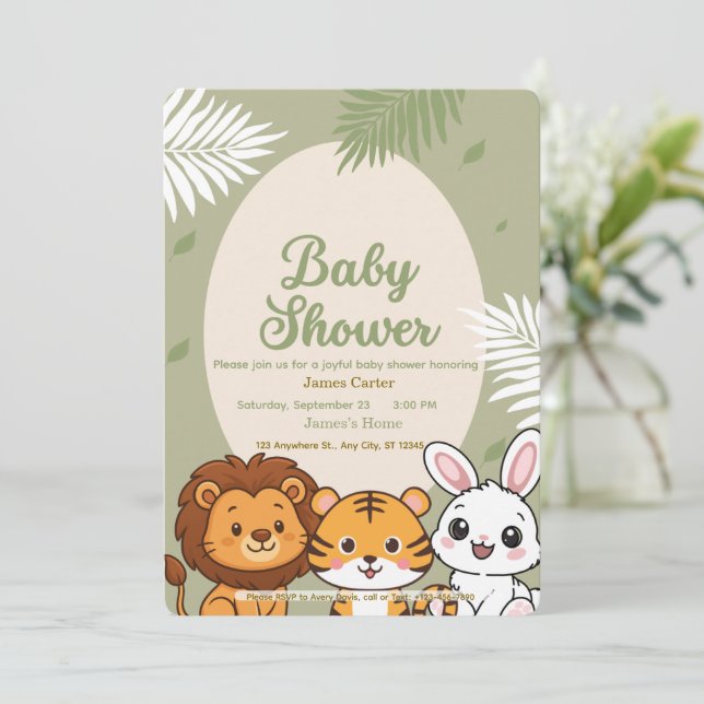 Invitación Jungle Safari Baby Shower Invitation (Anverso de pie)