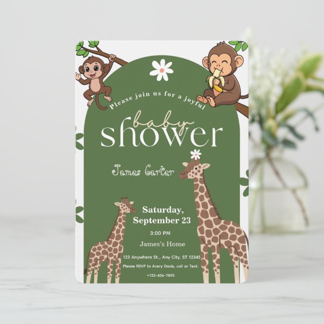 Invitación Jungle Safari Baby Shower Invitation (Anverso de pie)