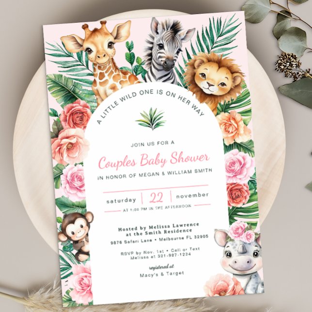 Invitación Jungle Safari Baby Shower Parejas Fiesta (Cute Safari Baby Shower Invite)