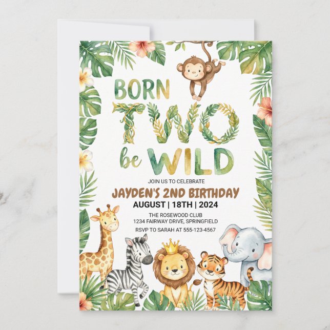 Invitación Jungle Safari Born Two Be Wild Birthday Invitation (Anverso)