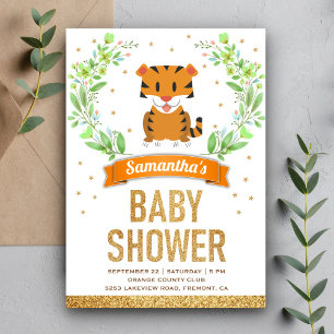Invitación Jungle Safari Cute Tiger Baby Shower