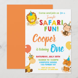 Invitación Jungle Safari Diversión 1 cumpleaños Fiesta Jungle
