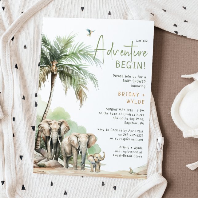 Invitación Jungle Safari Elephant Adventure Baby Shower (Subido por el creador)