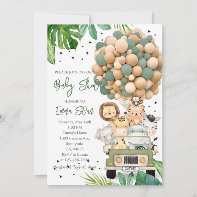 Invitación Jungle Safari Fiesta de Bebé (Anverso)