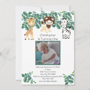 Invitación Jungle Safari Photo Boys 1er cumpleaños