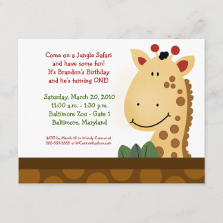Invitación JUNGLE SAFARI Zanzibar Giraffe Zoo Cumpleaños 4x5