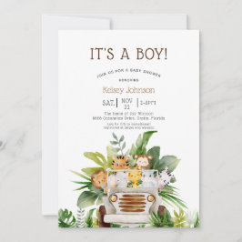 Invitación Jungle Safari Zoo Animals Boy Baby Shower