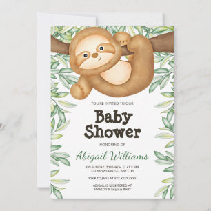 Invitación Jungle Sloth Greenery Watercolor Baby Shower